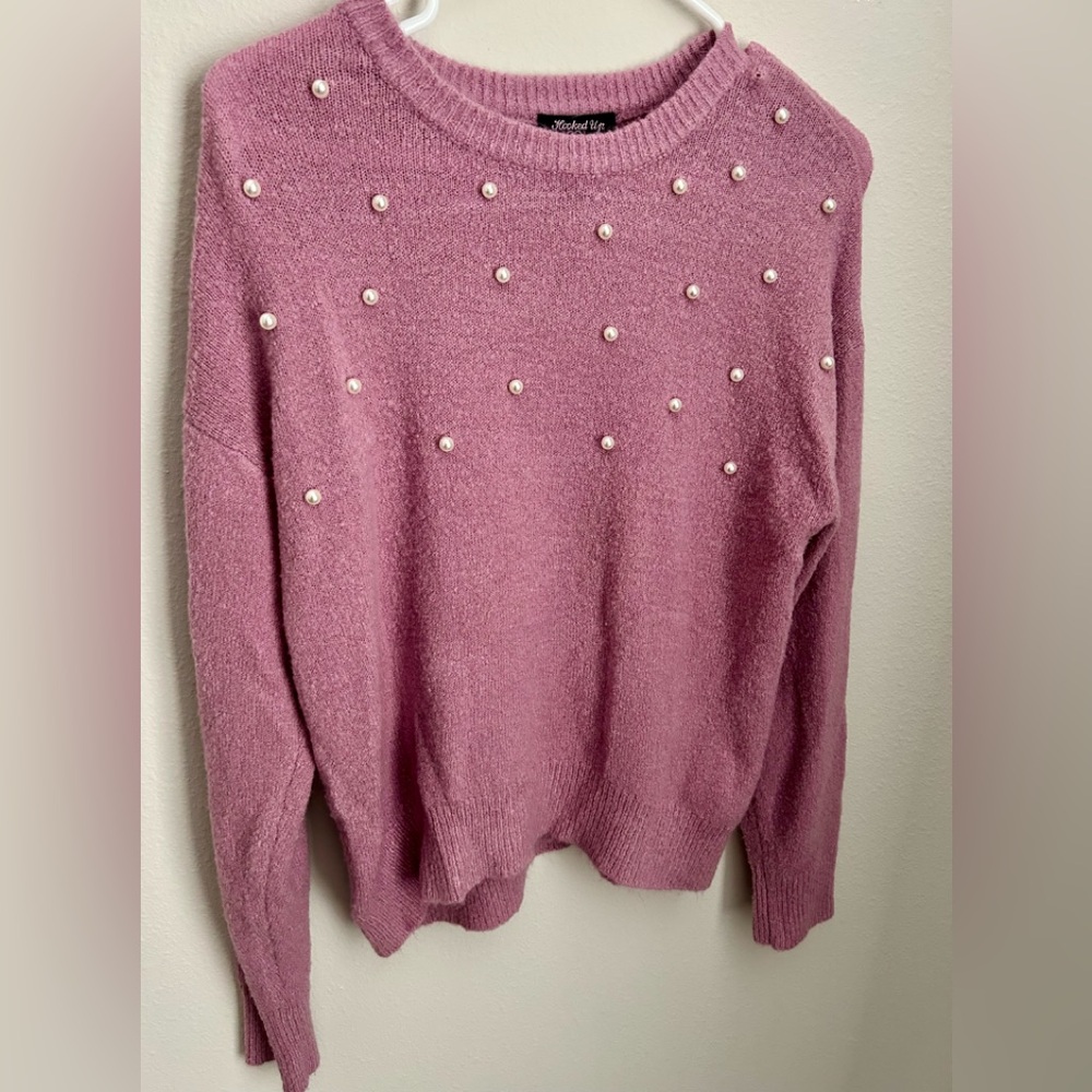 Women's Pink Sweater with Pearl Accents